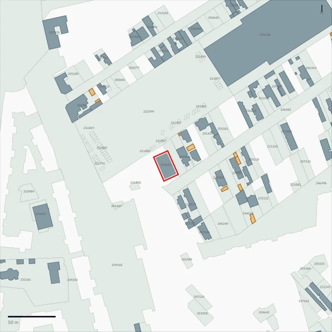 Harta cadastrală a parcelei 213410 din București · Sector 3; terenul analizat are contur roșu.